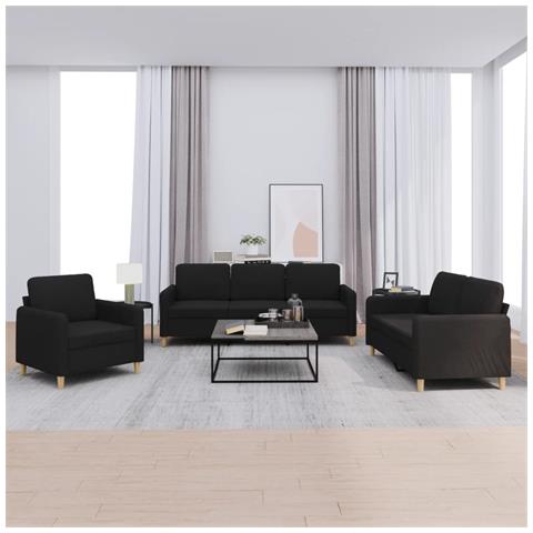 Set Di Divani 3 Pz Con Cuscini Nero In Tessuto - Foto 1