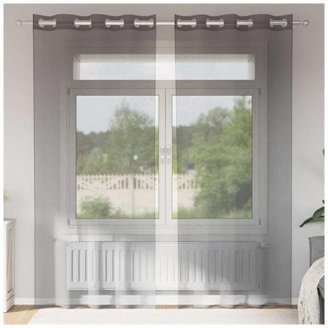 Tende In Voile Con Occhielli 2 Pz Marrone Chiaro - Foto 1