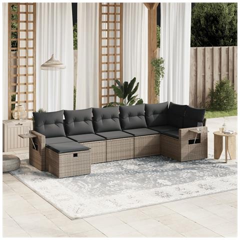 Set Divani Da Giardino 7 Pz Con Cuscini Grigio In Polyrattan - Foto 1