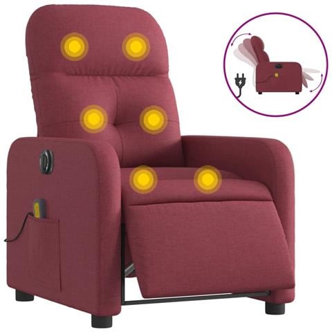 Lusso Casadino -  Poltrona Massaggiante Reclinabile Elettrica Rosso Vino Tessuto - Foto 1