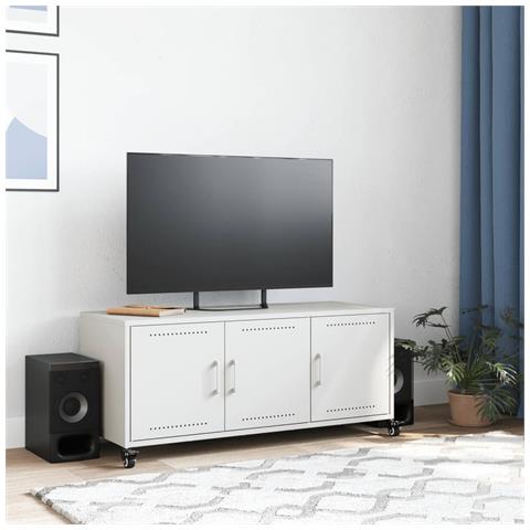 Lusso Casadino -  Mobile Tv Bianco 100,5x39x43,5 Cm In Acciaio Laminato A Freddo - Foto 2