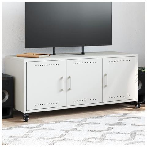 Lusso Casadino -  Mobile Tv Bianco 100,5x39x43,5 Cm In Acciaio Laminato A Freddo - Foto 8