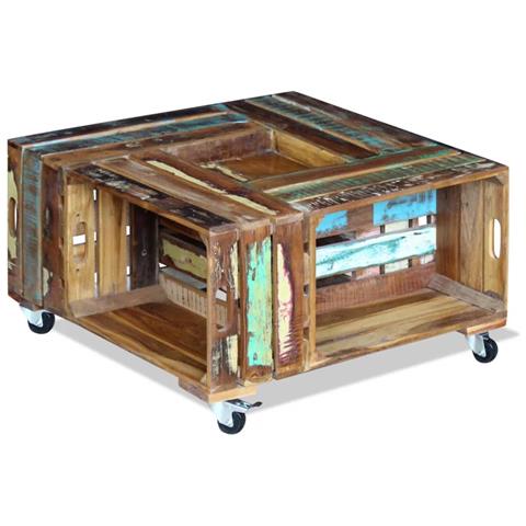 Tavolino Da Salotto In Legno Massello Anticato 70x70x35 Cm - Foto 2