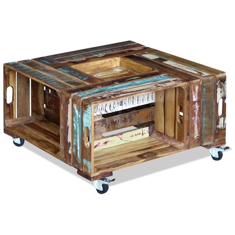 Tavolino Da Salotto In Legno Massello Anticato 70x70x35 Cm - Foto 1