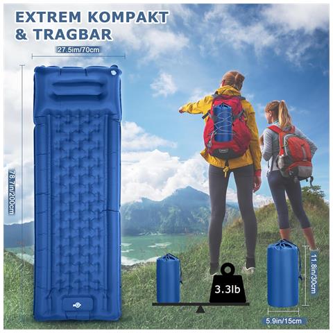 Materassino Gonfiabile Per Campeggio Ed Escursionismo Blue - Foto 2