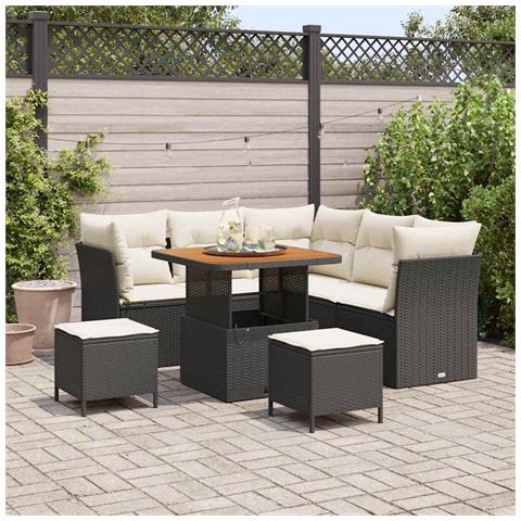 Set da Giardino 8 Pezzi con Cuscini Polyrattan Nero Acacia,  Set da Pranzo da Giardino 3 Pezzi con Cuscini Polyrattan Nero Acacia - Foto 2