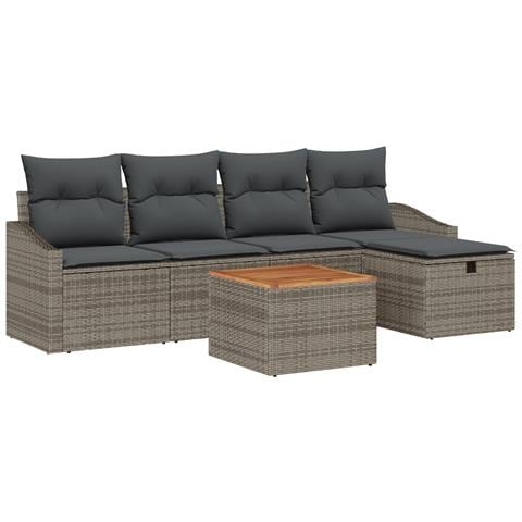 Set di Divano da Giardino di 6 Pezzi con Cuscini Grigio Polyrattan - Foto 1