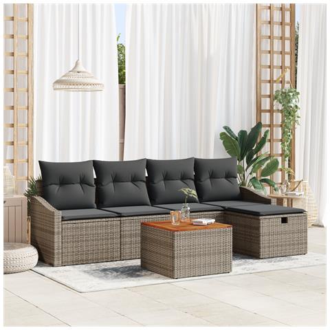 Set di Divano da Giardino di 6 Pezzi con Cuscini Grigio Polyrattan - Foto 2