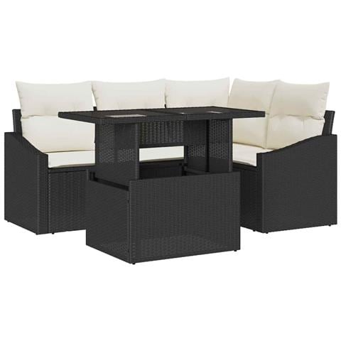 Set Divano da Giardino 5 Pezzi con Cuscini Rattan Poliestere Nero - Foto 1