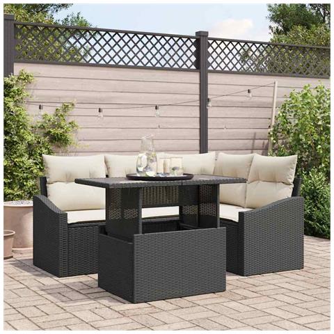 Set Divano da Giardino 5 Pezzi con Cuscini Rattan Poliestere Nero - Foto 2