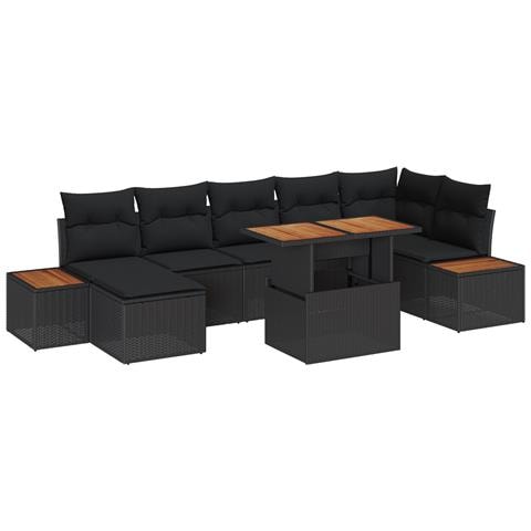Set da Pranzo da Giardino in 8 Pezzi con Cuscini Nero Polyrattan Acacia - Foto 1