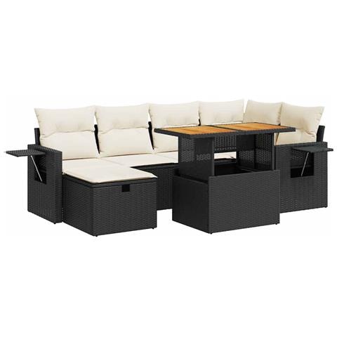Set Divani da Giardino con Cuscini 8 pz Nero Polyrattan Acacia - Foto 1