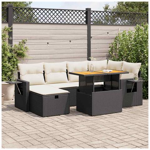 Set Divani da Giardino con Cuscini 8 pz Nero Polyrattan Acacia - Foto 2