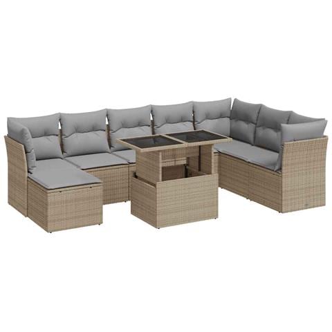 Set Divano da Giardino 9 pz con Cuscini Beige in Polyrattan - Foto 1