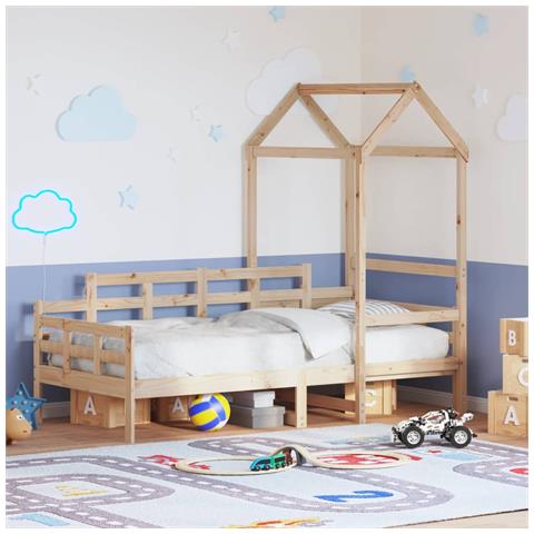 Dormeuse con Tetto 80x200 cm in Legno Massello di Pino - Foto 2