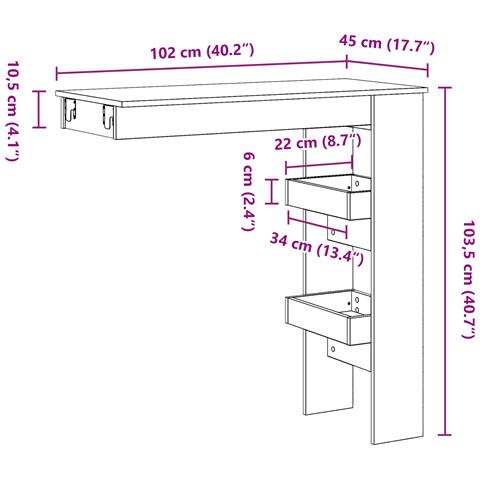 Tavolo da Bar - Rovere Nero - 102x55x103.5 cm - Realizzato in Legno Ingegnerizzato - Foto 9
