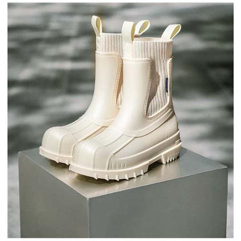 Stivali Da Pioggia Impermeabili Da Donna In Stile Britannico Compatibili Con Abbigliamento Casual, Con Tomaia In Pvc E Design Elastico Per Un Comfort Superiore White 40 - Foto 2