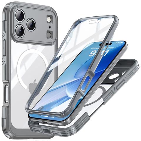 Custodia Per Iphone 17 Pro In Vetro Temperato 9h Antiurto Con Supporto Magnetico Wireless - Foto 1