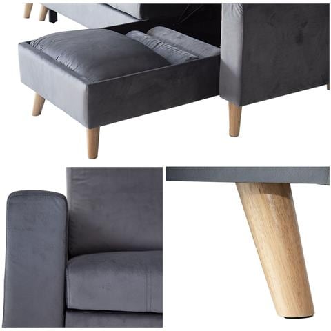 Jamesdivano Letto Angolare A 3 Posti In Velluto Grigio - Foto 5