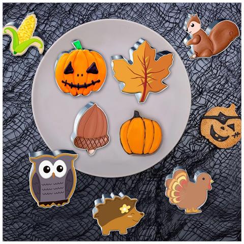 Formine Per Biscotti Autunnali 8 Pezzi Zucca Foglia Scoiattolo Riccio E Altri - Foto 5