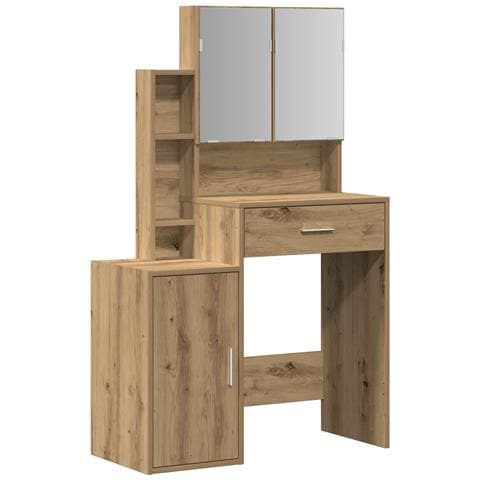 Toeletta con Specchio e LED in Legno Ingegnerizzato Rovere Artigianale - Foto 1