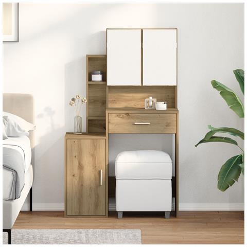 Toeletta con Specchio e LED in Legno Ingegnerizzato Rovere Artigianale - Foto 2