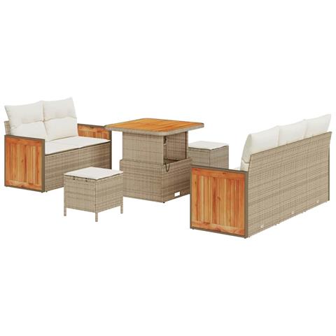 Set Divano da Giardino con cuscino 8 pcs Beige Poly Rattan - Foto 1