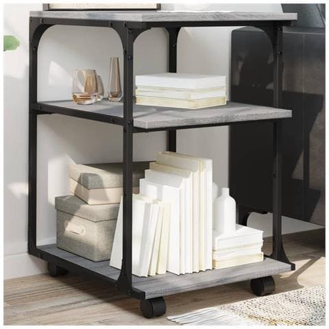 Supporto Stampante 3 Piani Grigio Sonoma 43x48x64cm Multistrato - Foto 2