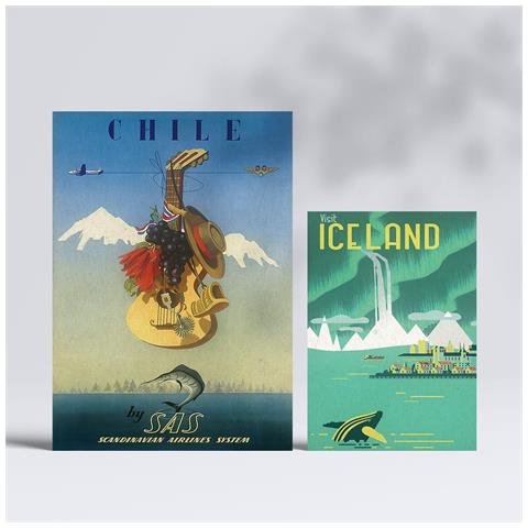 Set Di 6 Stampe Paese E Città Illustrazioni A Colori Di Cartelloni Pubblicitari Turistici D'epoca Provenienti Da Tutto Il Mondo Design D'interni A3 & A4 Senza Cornice - Foto 2