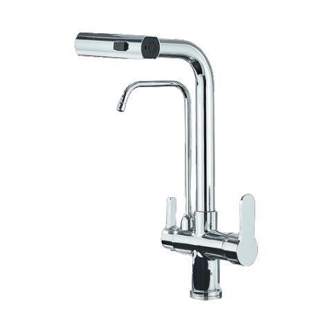 Rubinetto per lavello da cucina, Blackswan, tipo M370, modello cromato, con doccia mobile, beccuccio girevole, uscita acqua purificata e 4 modalità, misura 40 cm - Foto 1