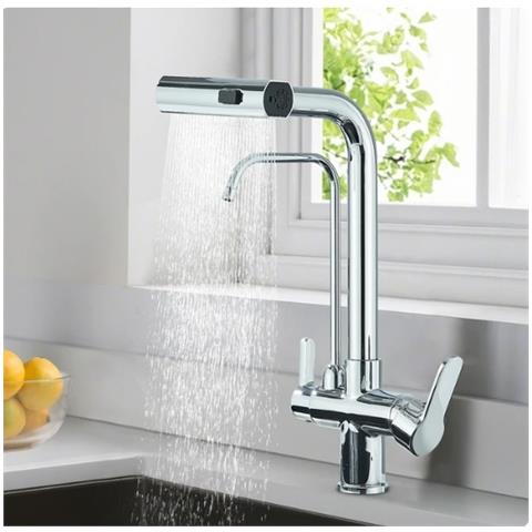 Rubinetto per lavello da cucina, Blackswan, tipo M370, modello cromato, con doccia mobile, beccuccio girevole, uscita acqua purificata e 4 modalità, misura 40 cm - Foto 4