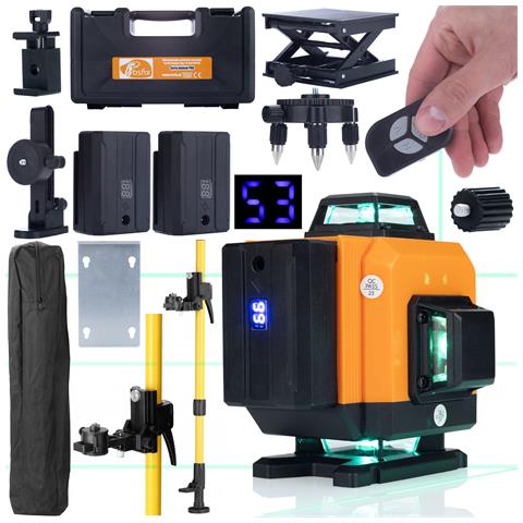 Livella Laser 16 Linee Rot16l Con Valigetta E Asta 350cm - Precisione E Durata | Ip54, 360°x4, 25m | Uso Professionale E Domestico - Foto 1