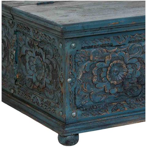 Tavolino Artigianale In Legno Blu 100x100x47h Cm - Foto 8