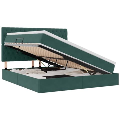 Letto con contenitore e LED Verde Scuro 180 x 200 cm Velluto - Foto 1