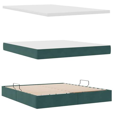 Letto con contenitore e LED Verde Scuro 180 x 200 cm Velluto - Foto 9