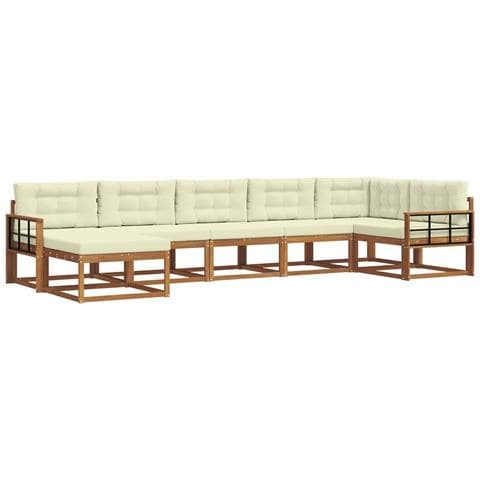 Set di divani da esterno con cuscino 7 pcs Naturale e Crema - Foto 1