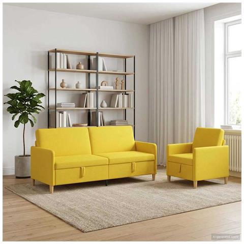 Set di Divani con Storage 2 pcs Giallo Chiaro Poliestere - Foto 2