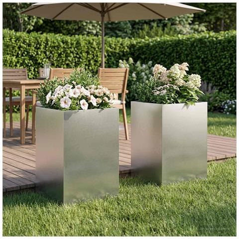 Vaso da giardino 2 pz Argento 40 x 40 x 75 cm Acciaio Inox - Foto 2