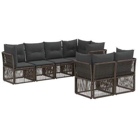 Set Divano da Giardino 7 pz 7-Numero di posti Grigio polyrattan - Foto 1