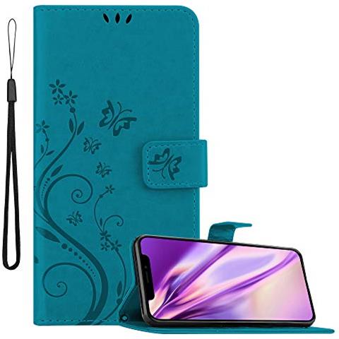 Cadorabo Custodia Compatibile Con Apple Iphone Xs In Blu Fiore - Coperchio Protettivo In Design Floreale Con Chiusura Magnetica, Funzione Stand E Slot Per Carte - Foto 1