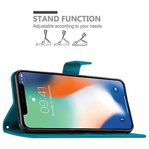Cadorabo Custodia Compatibile Con Apple Iphone Xs In Blu Fiore - Coperchio Protettivo In Design Floreale Con Chiusura Magnetica, Funzione Stand E Slot Per Carte - Foto 2
