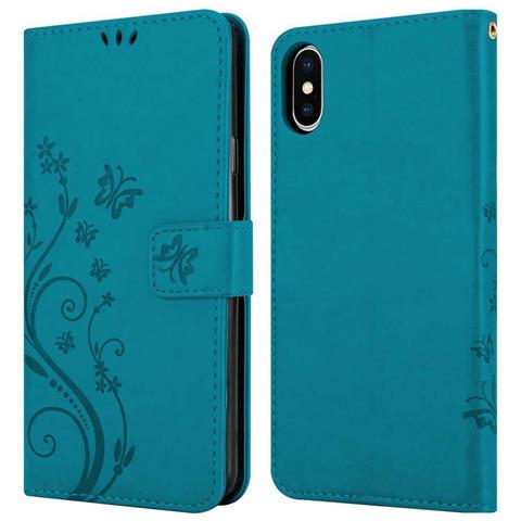 Cadorabo Custodia Compatibile Con Apple Iphone Xs In Blu Fiore - Coperchio Protettivo In Design Floreale Con Chiusura Magnetica, Funzione Stand E Slot Per Carte - Foto 11