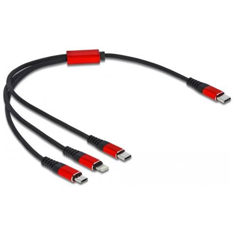Cavo di ricarica USB 3 in 1 USB Type-C a Lightning / Micro USB / USB Type-C da 30 cm nero / rosso - Foto 1
