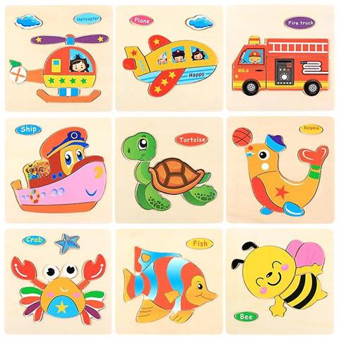 HTN - 1pcs Intelligence 3d Wooden Puzzle Kids Montessori Toy Cartoon ...
