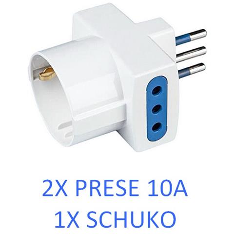 Sl10432 Presa Multipla Adattatore Con Spina 10a + 2 Prese 10a + 1 Schuko White - Foto 2