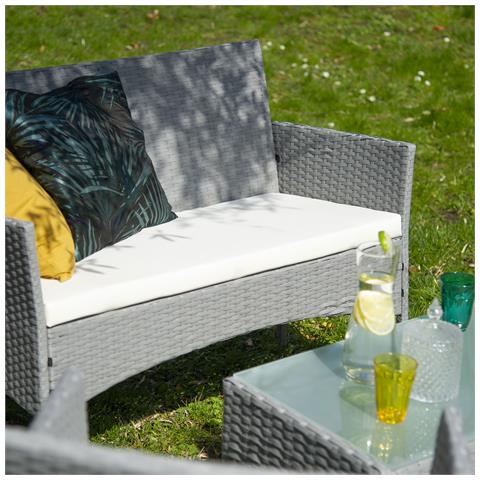 Mobili Da Giardino In Resina Intrecciata Grigia Cordoue 4 Posti - Cuscini Crema - Foto 12