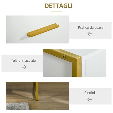 Set 2 Comodini Moderni Con Cassetto E Ripiano Aperto In Mdf E Acciaio, 45x40x60cm, Bianco E Oro - Foto 6