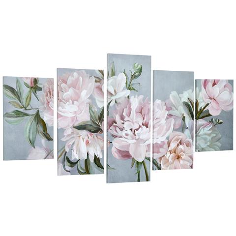 Stampa Su Tela Con Peonie, 5 Pezzi Per Casa E Ufficio, Tela In Legno Di Pino E Vernice Ad Acqua, 200x100cm, Multicolore - Foto 1
