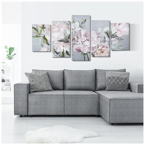 Stampa Su Tela Con Peonie, 5 Pezzi Per Casa E Ufficio, Tela In Legno Di Pino E Vernice Ad Acqua, 200x100cm, Multicolore - Foto 6