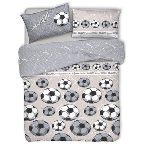 Copripiumino Sacco Piumone Pensieri Delicati Cotone Disegno Calcio Matrimoniale Grigio - Foto 1